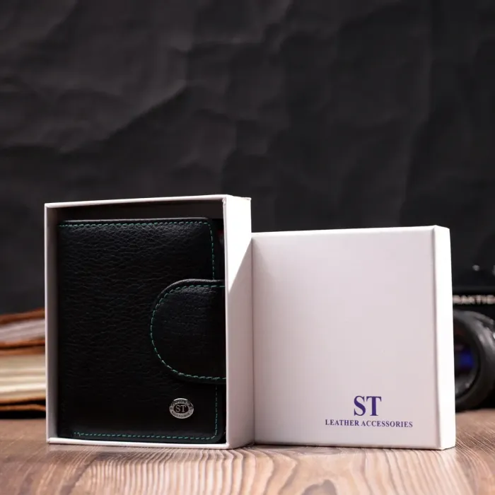 Шкіряний стильний гаманець з монетницею зовні ST Leather 19454 Чорний