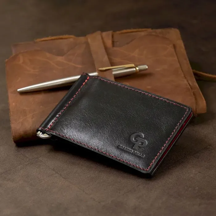 Кожаный стильный зажим для денег унисекс GRANDE PELLE 11541 Черный