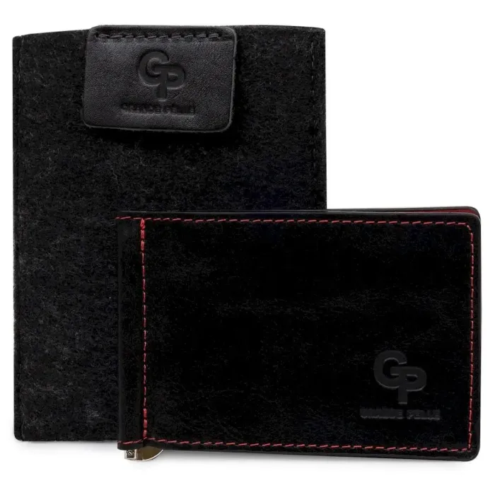 Кожаный стильный зажим для денег унисекс GRANDE PELLE 11541 Черный