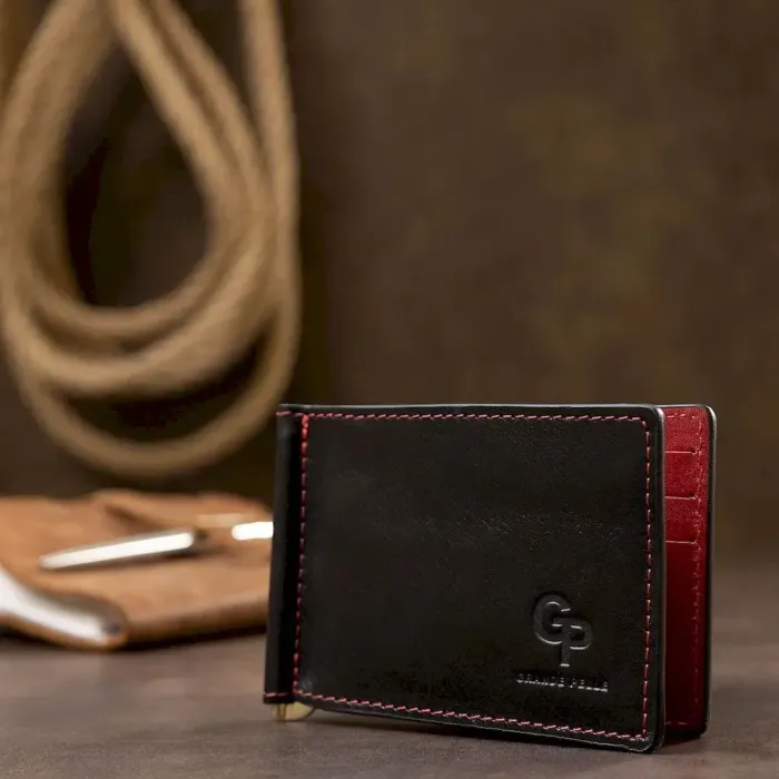 Кожаный стильный зажим для денег унисекс GRANDE PELLE 11541 Черный