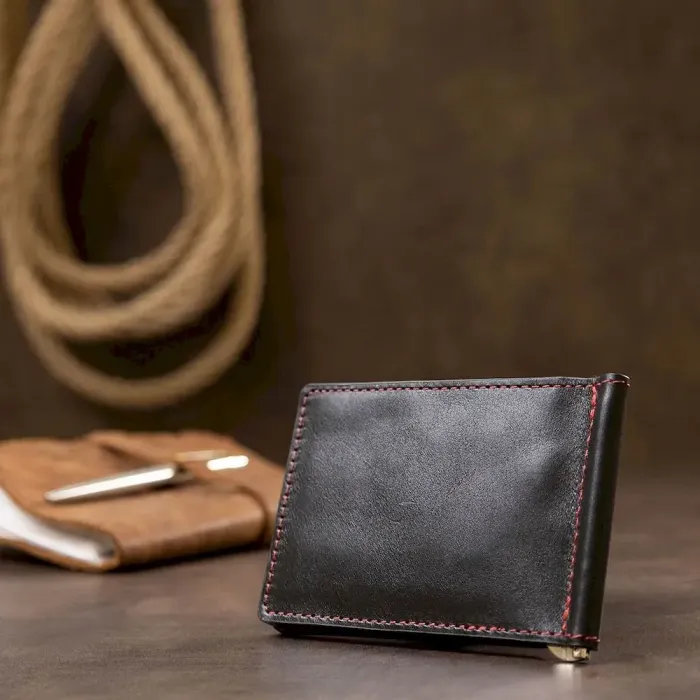 Кожаный стильный зажим для денег унисекс GRANDE PELLE 11541 Черный