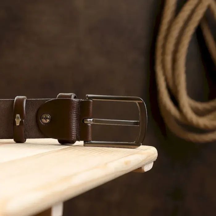 Кожаный строгий мужской ремень Vintage 20717 Коричневый