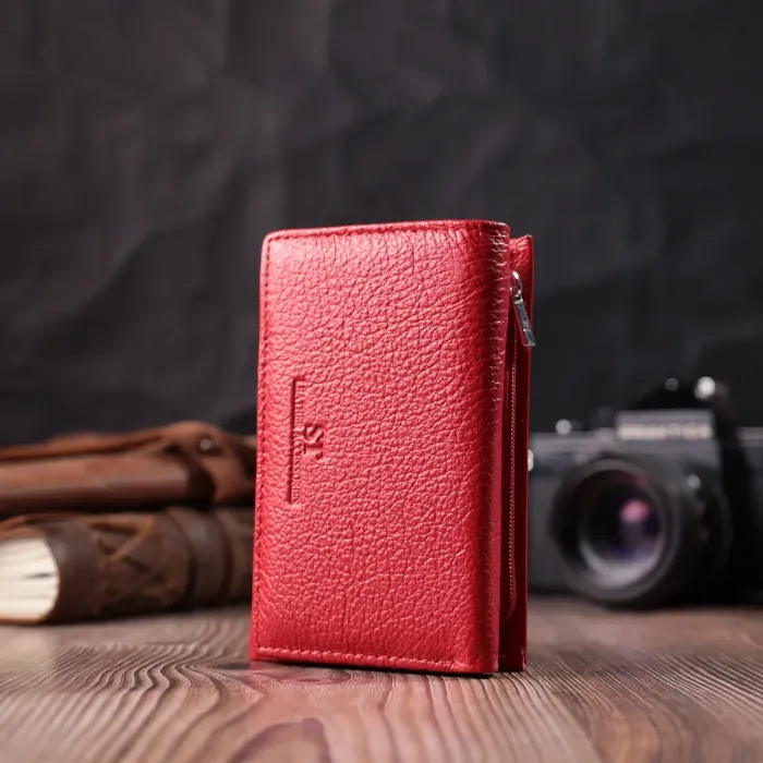 Шкіряний зручний жіночий гаманець у три додавання ST Leather 22490 Червоний