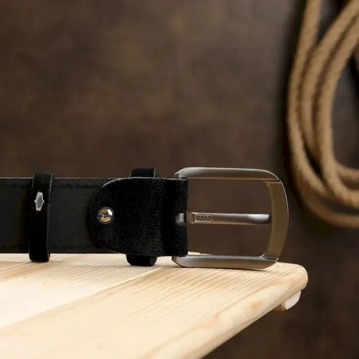 Кожаный замшевый ремень унисекс Vintage 20727 Черный
