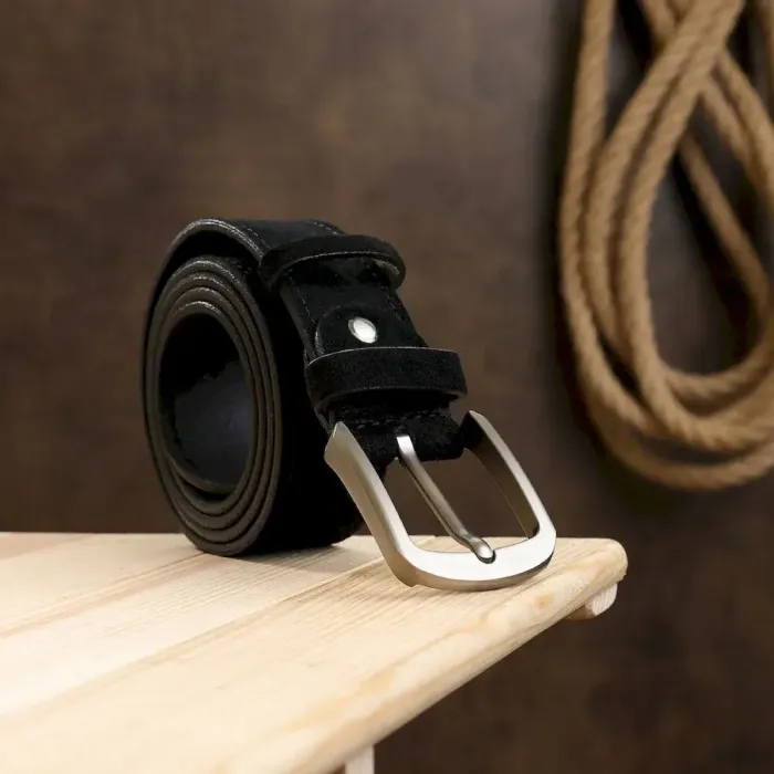 Кожаный замшевый ремень унисекс Vintage 20727 Черный