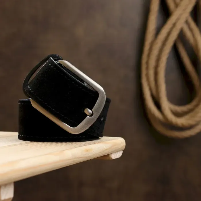 Кожаный замшевый ремень унисекс Vintage 20727 Черный