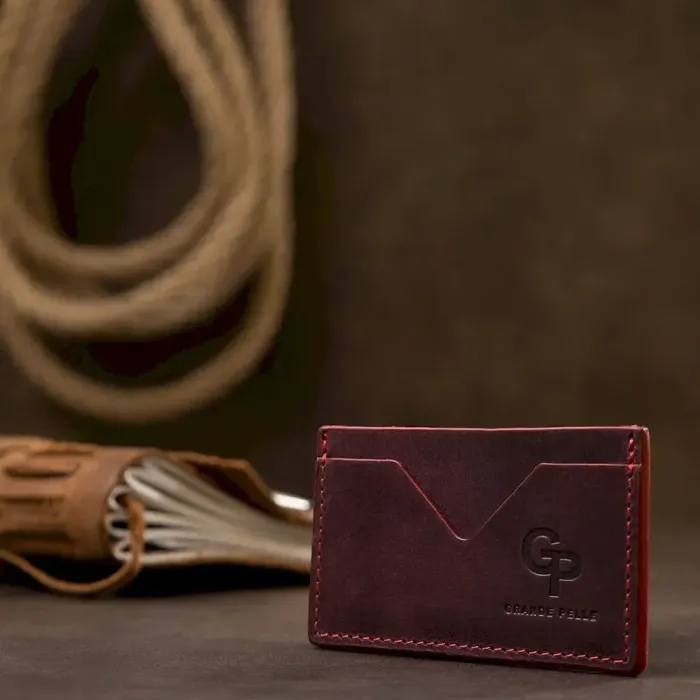 Шкіряний жіночий картхолдер GRANDE PELLE 11527 Бордовий