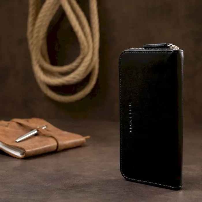 Шкіряний жіночий гаманець на блискавці GRANDE PELLE 11562 Чорний