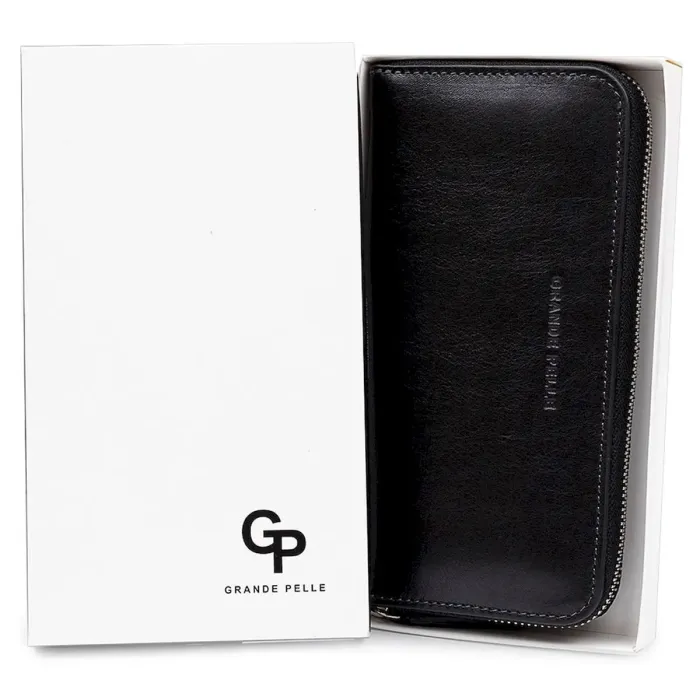 Шкіряний жіночий гаманець на блискавці GRANDE PELLE 11562 Чорний