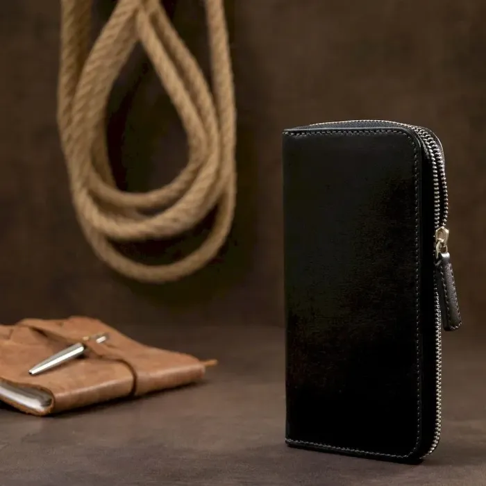 Шкіряний жіночий гаманець на блискавці GRANDE PELLE 11562 Чорний