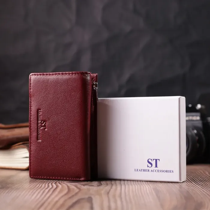 Шкіряний жіночий гаманець у три додавання ST Leather 22489 Бордовий