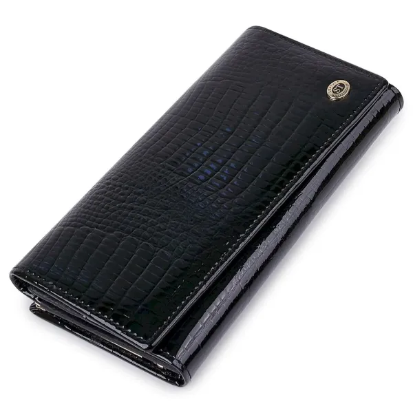 Шкіряний жіночий гаманець лакований ST Leather 18299 Чорний