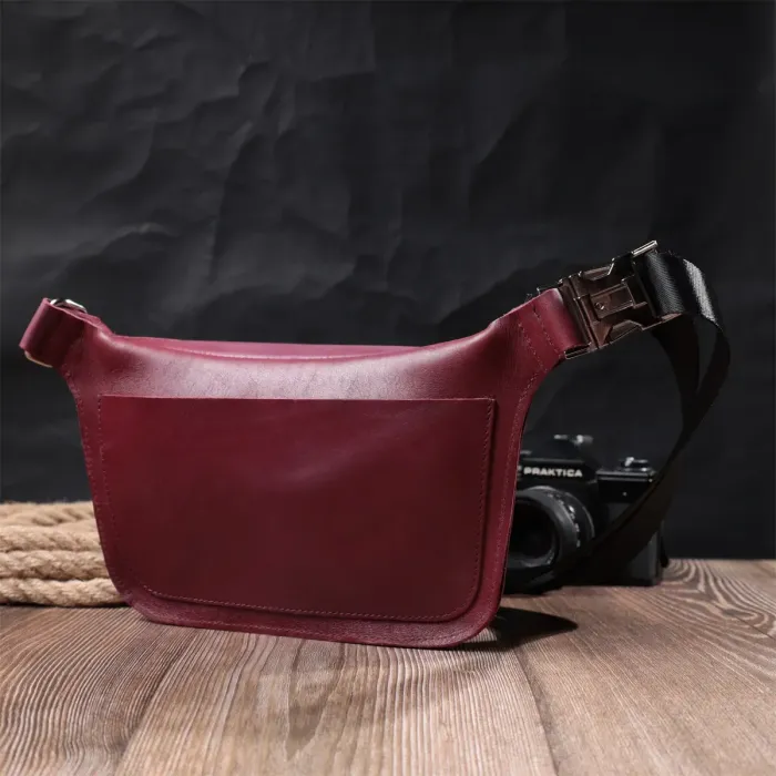 Красива бананка для жінок із натуральної шкіри GRANDE PELLE 22815 Рожевий