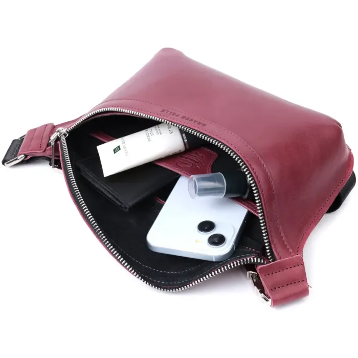 Красива бананка для жінок із натуральної шкіри GRANDE PELLE 22815 Рожевий