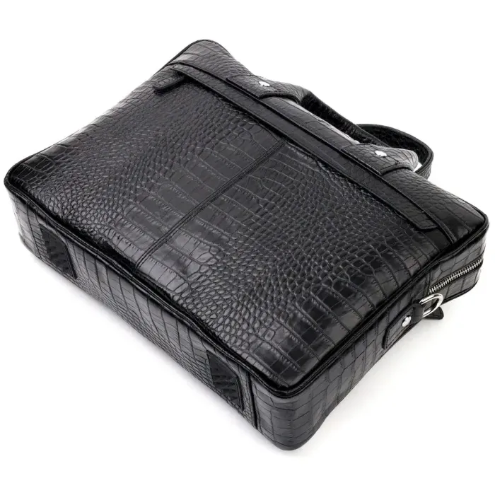 Красивая мужская сумка-портфель из фактурной кожи KARYA 20873 Черный