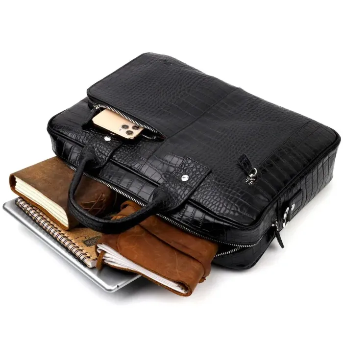 Красивая мужская сумка-портфель из фактурной кожи KARYA 20873 Черный