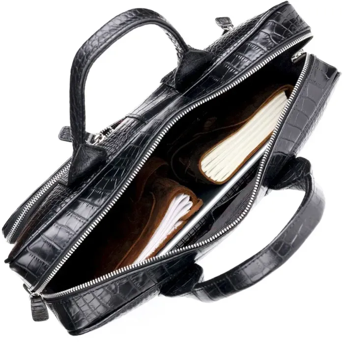 Красивая мужская сумка-портфель из фактурной кожи KARYA 20873 Черный