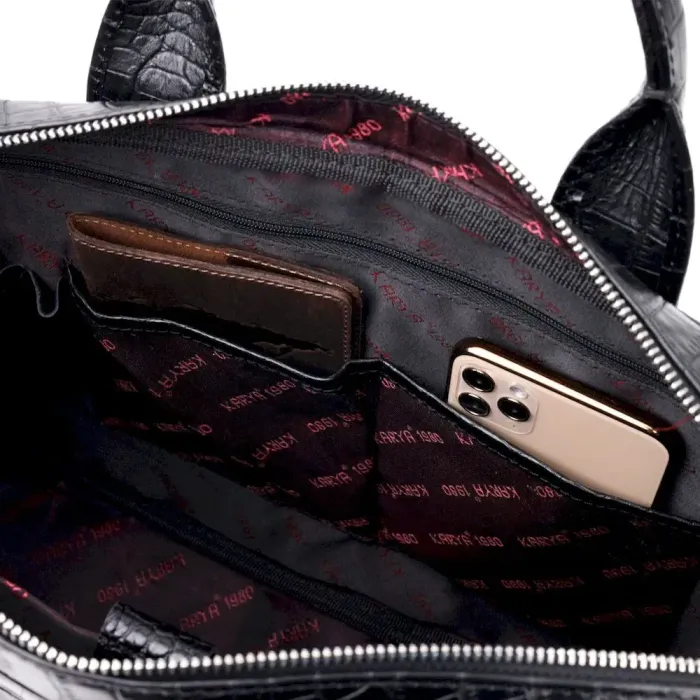 Красивая мужская сумка-портфель из фактурной кожи KARYA 20873 Черный