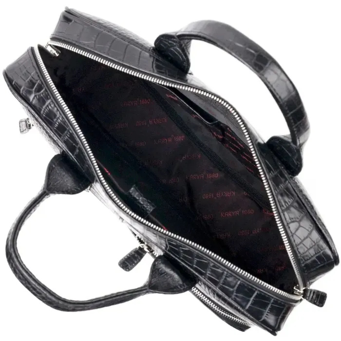 Красивая мужская сумка-портфель из фактурной кожи KARYA 20873 Черный