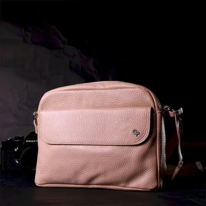 Красива сумка жіноча крос-боді з натуральної шкіри GRANDE PELLE 11694 Пудровий