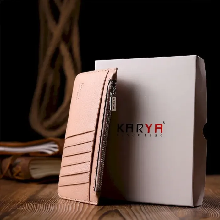 Гарний картхолдер із натуральної шкіри KARYA 21204 Пудровий
