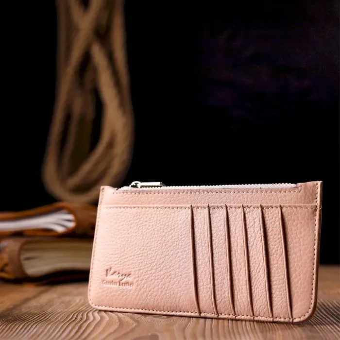 Гарний картхолдер із натуральної шкіри KARYA 21204 Пудровий