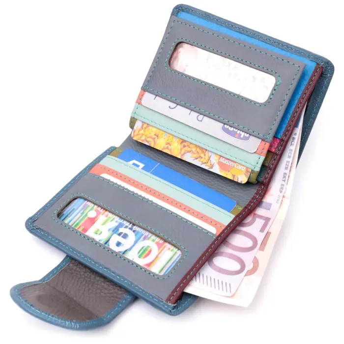 Красивое кожаное портмоне с монетницей снаружи для стильных женщин ST Leather 19457 Бирюзовый