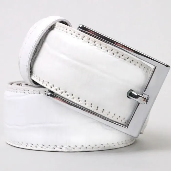 Красивий ремінь брючний з натуральної шкіри з тисненням під крокодила KARYA 21393 Білий