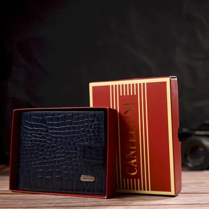 Гарний горизонтальний гаманець для чоловіків з натуральної шкіри з тисненням під рептилію CANPELLINI 21889