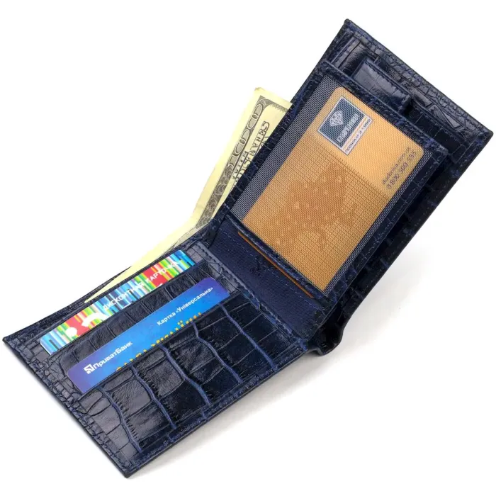 Красивий горизонтальний чоловічий гаманець середнього розміру з натуральної шкіри з тисненням під крокодила CANPELLINI 21861