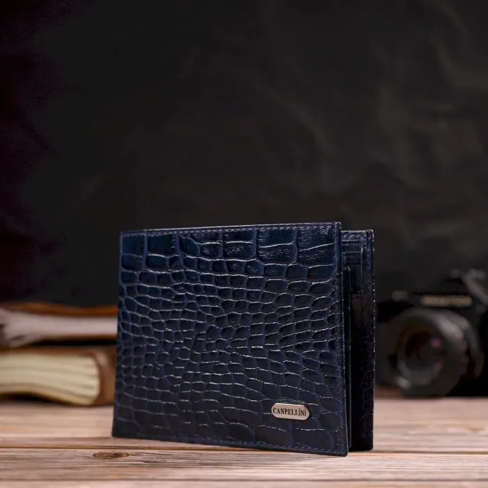 Красивий горизонтальний чоловічий гаманець середнього розміру з натуральної шкіри з тисненням під крокодила CANPELLINI 21861
