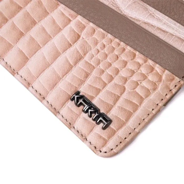 Гарний картхолдер із натуральної шкіри з тисненням під крокодила KARYA 21206 Бежевий