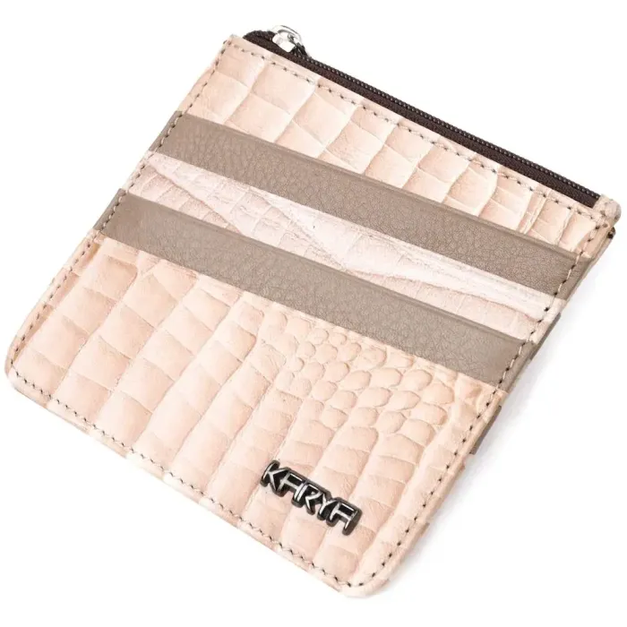 Гарний картхолдер із натуральної шкіри з тисненням під крокодила KARYA 21206 Бежевий