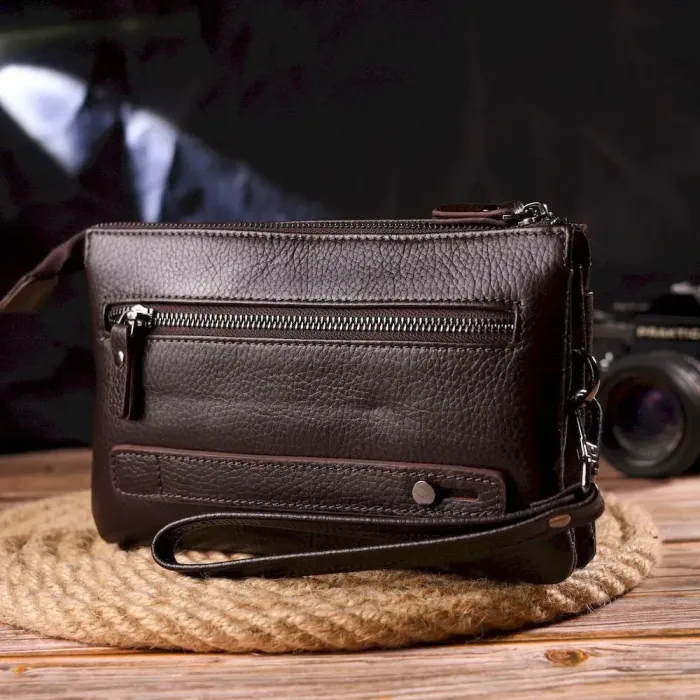 Красивий клатч для чоловіків з натуральної зернистої шкіри CANPELLINI 21553 Коричневий