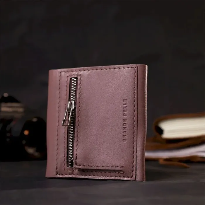 Красивый компактный кошелек из натуральной кожи GRANDE PELLE 16801 Пудровый