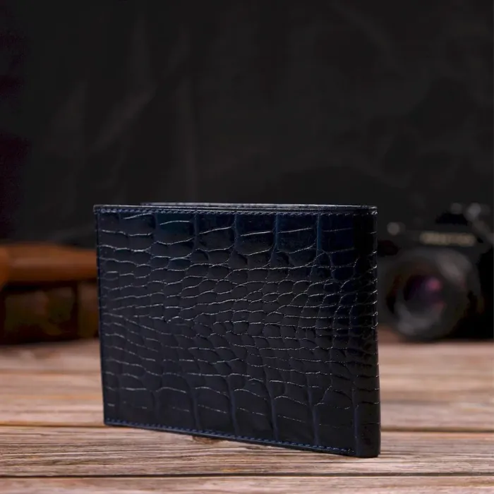 Красивый кошелек для мужчин из натуральной кожи с тиснением под крокодила CANPELLINI 21924 Синий