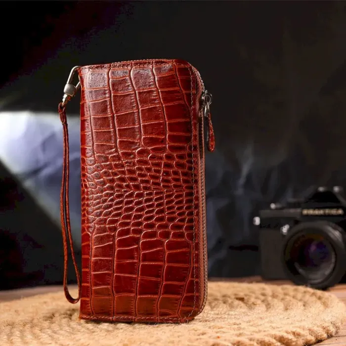 Гарний гаманець для жінок із натуральної фактурної шкіри під крокодила CANPELLINI 21620 Коньячний