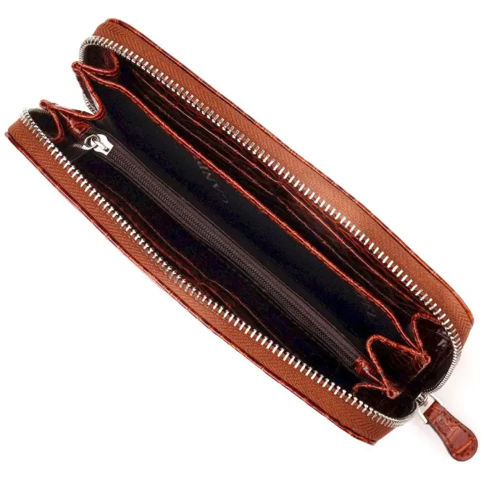 Гарний гаманець для жінок із натуральної фактурної шкіри під крокодила CANPELLINI 21620 Коньячний