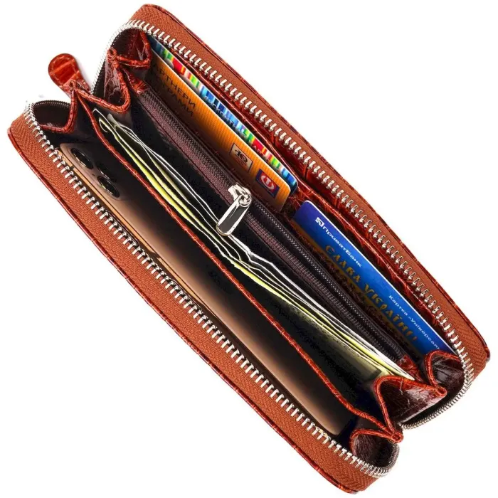 Гарний гаманець для жінок із натуральної фактурної шкіри під крокодила CANPELLINI 21620 Коньячний