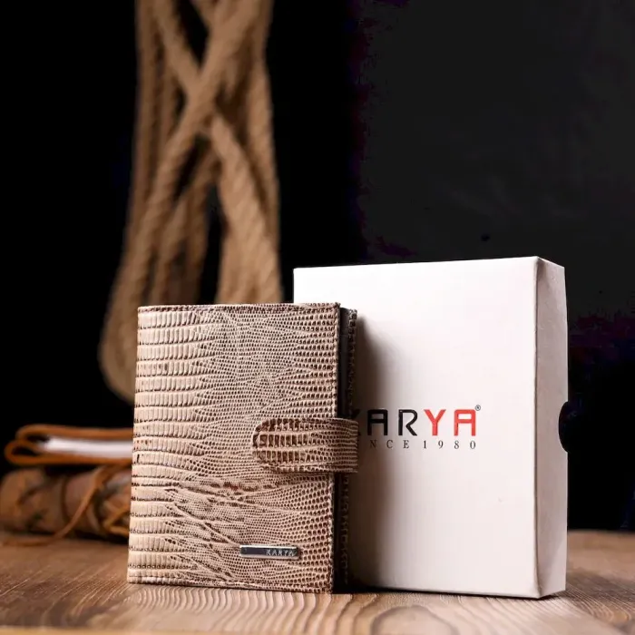 Гарний гаманець із натуральної фактурної шкіри KARYA 21041 Бежевий