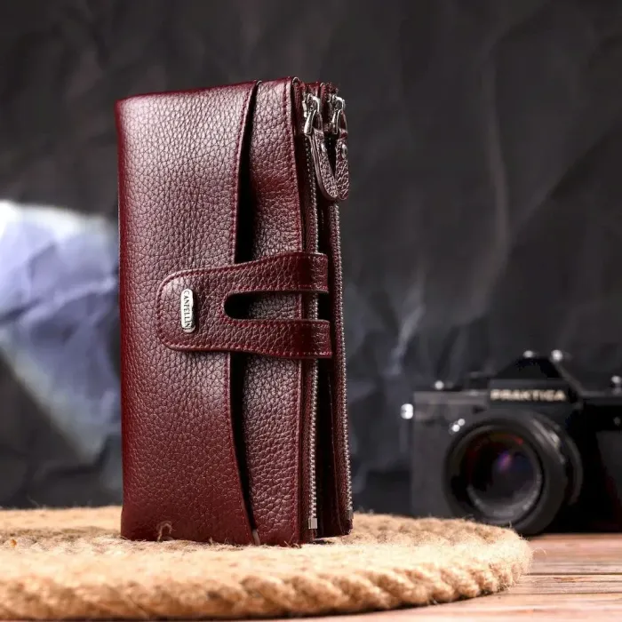 Гарний гаманець із натуральної зернистої шкіри CANPELLINI 21636 Бордовий