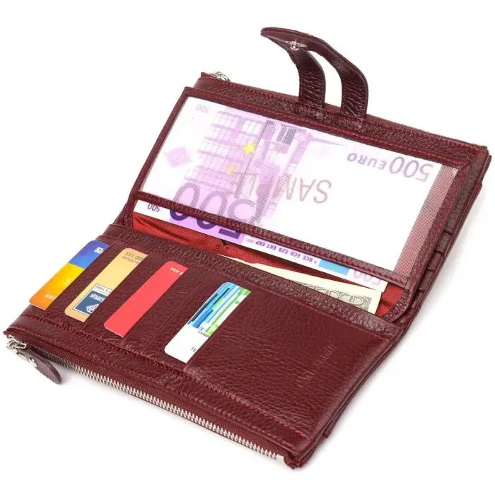 Гарний гаманець із натуральної зернистої шкіри CANPELLINI 21636 Бордовий