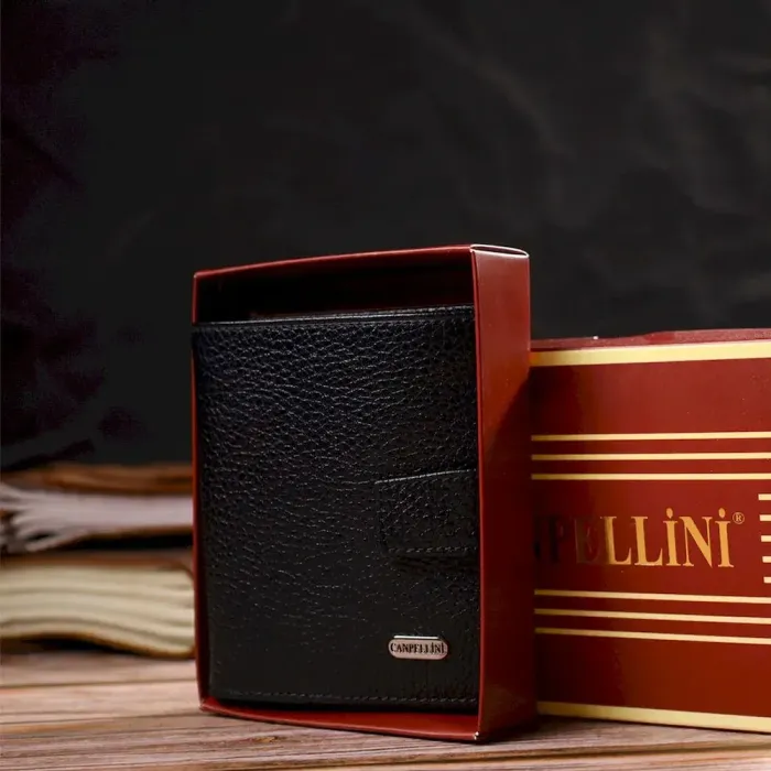 Красивый мужской бумажник из натуральной зернистой кожи CANPELLINI 21730 Черный