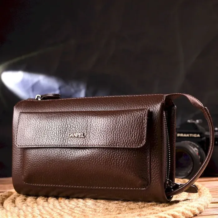 Красивий чоловічий клатч із натуральної зернистої шкіри CANPELLINI 21559 Коричневий