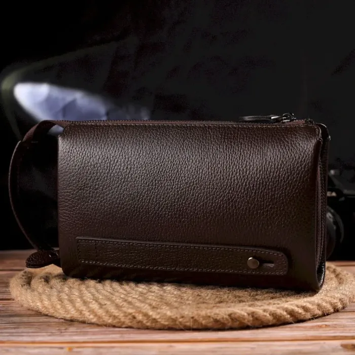 Красивий чоловічий клатч із натуральної зернистої шкіри CANPELLINI 21559 Коричневий