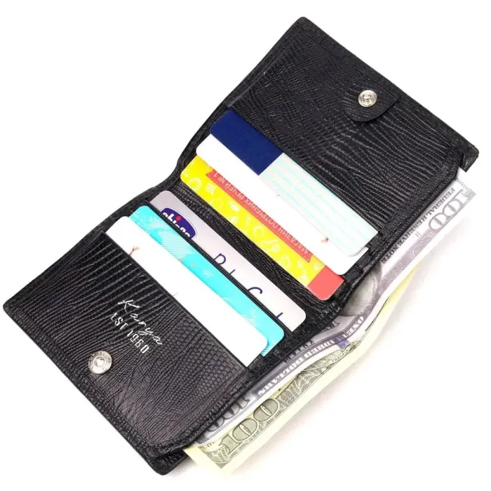 Красивий чоловічий гаманець із фактурної шкіри під рептилію KARYA 21059 Чорний