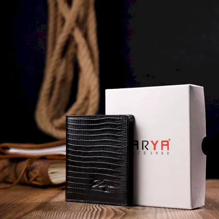 Красивий чоловічий гаманець із фактурної шкіри під рептилію KARYA 21059 Чорний