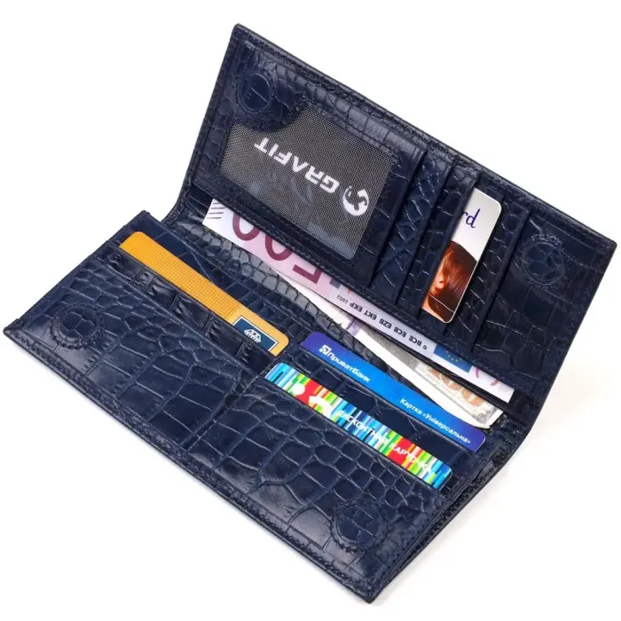 Красивый мужской вертикальный бумажник из натуральной кожи с тиснением под крокодила CANPELLINI 21901 Синий
