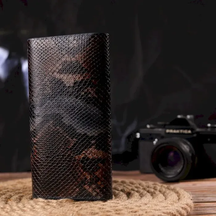 Красивый вместительный женский кошелек из натуральной кожи с тиснением под змею CANPELLINI 21663 Разноцветный