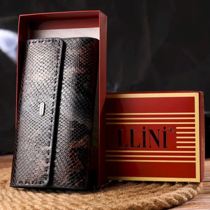 Красивый вместительный женский кошелек из натуральной кожи с тиснением под змею CANPELLINI 21663 Разноцветный